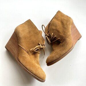 Lucky Brand Yamene Brown Suede‎ Wedge Bootie Ankle Boots Womens Size 8M L…